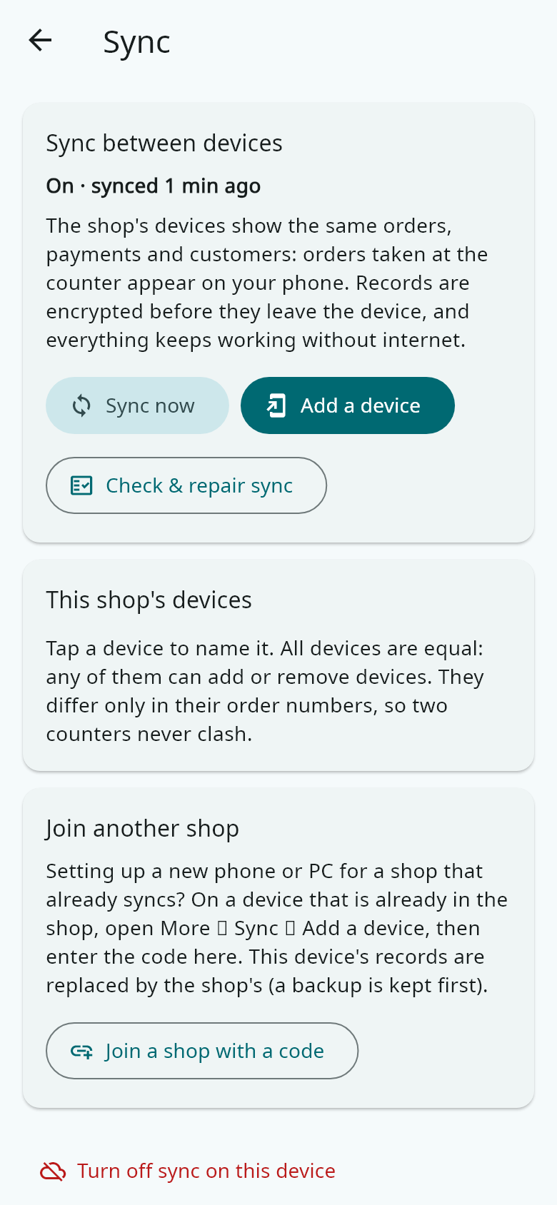Sync is on from the start on your first device, usually the shop PC.